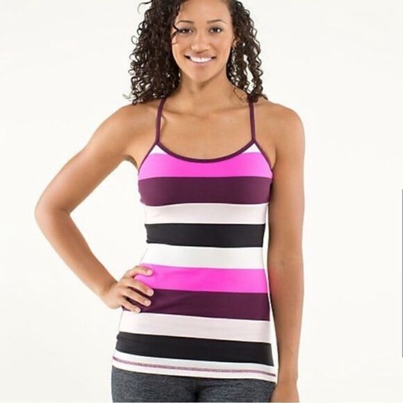 Lululemon Power Y Tank Top Pow Stripe Raspberry Glo Striped - Picture 1 of 9